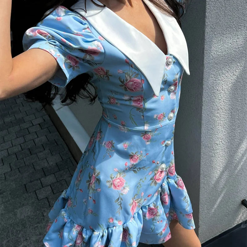 Sweet Floral Ruffle Hem Dress