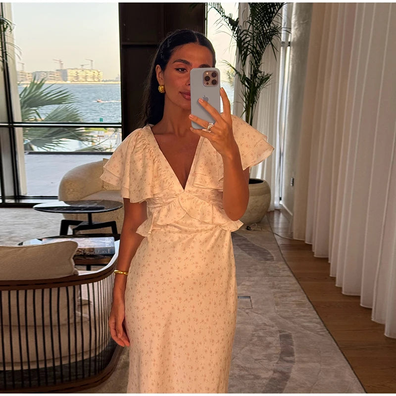 Sweet Floral Ruffle Hem Dress