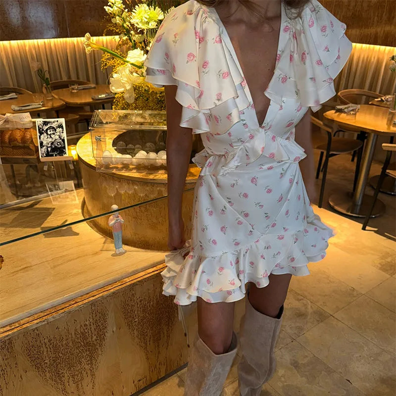 Sweet Floral Ruffle Hem Dress