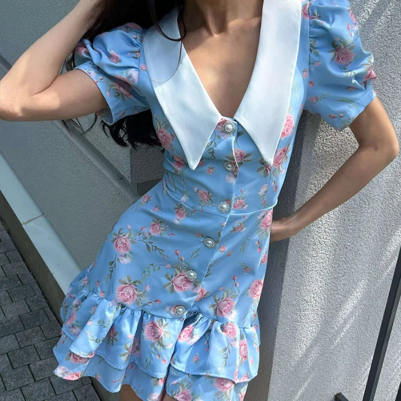 Sweet Floral Ruffle Hem Dress